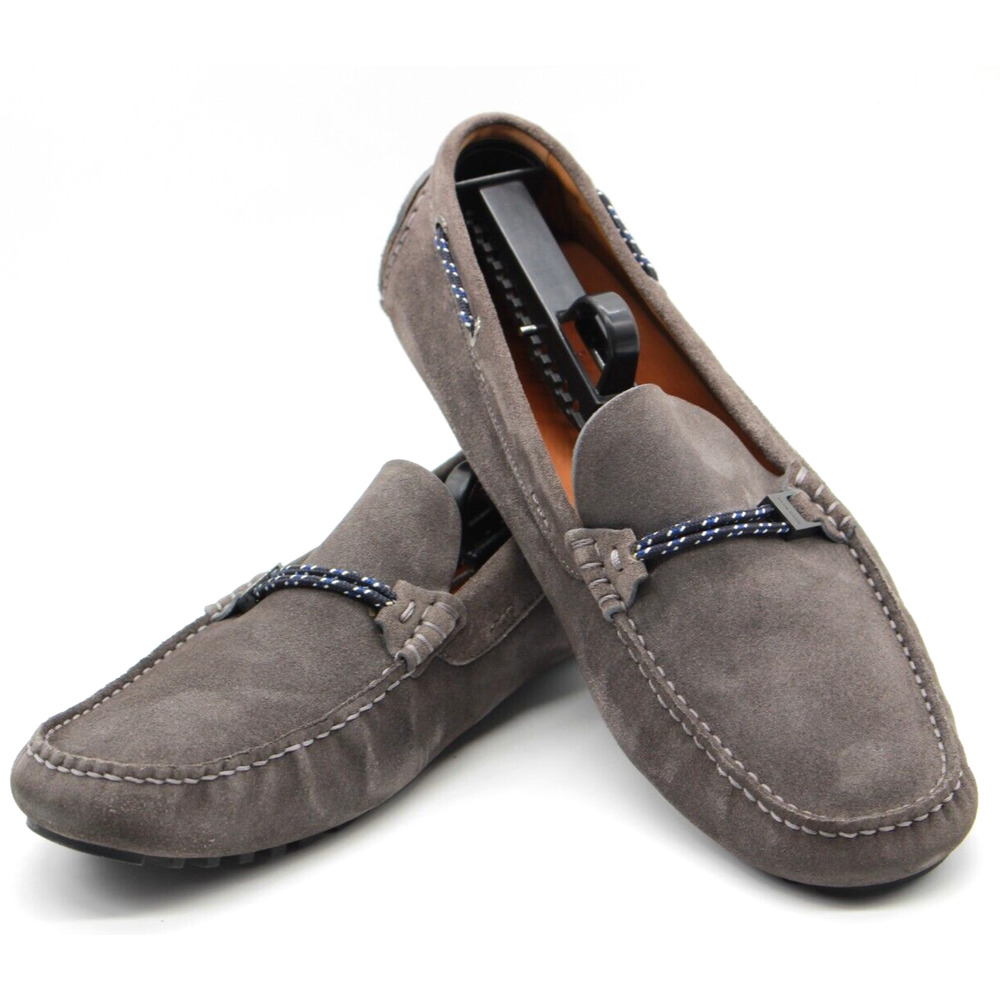 Hugo Boss Mens Gray Suede Driving Loafers Cord Bit Signature Clasp Size 9